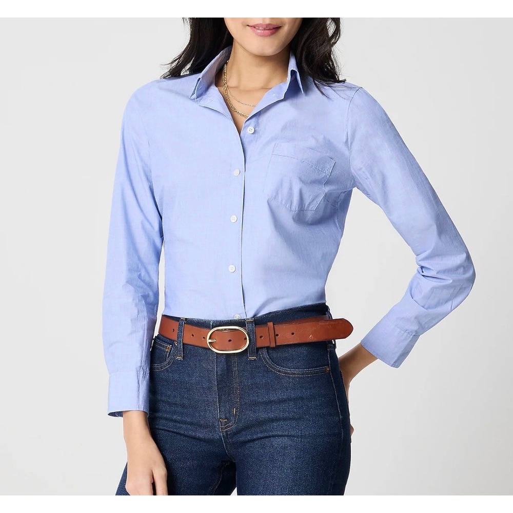 J.Crew Factory Blue Cotton Button Front Classic Collared Top Blouse XXL New